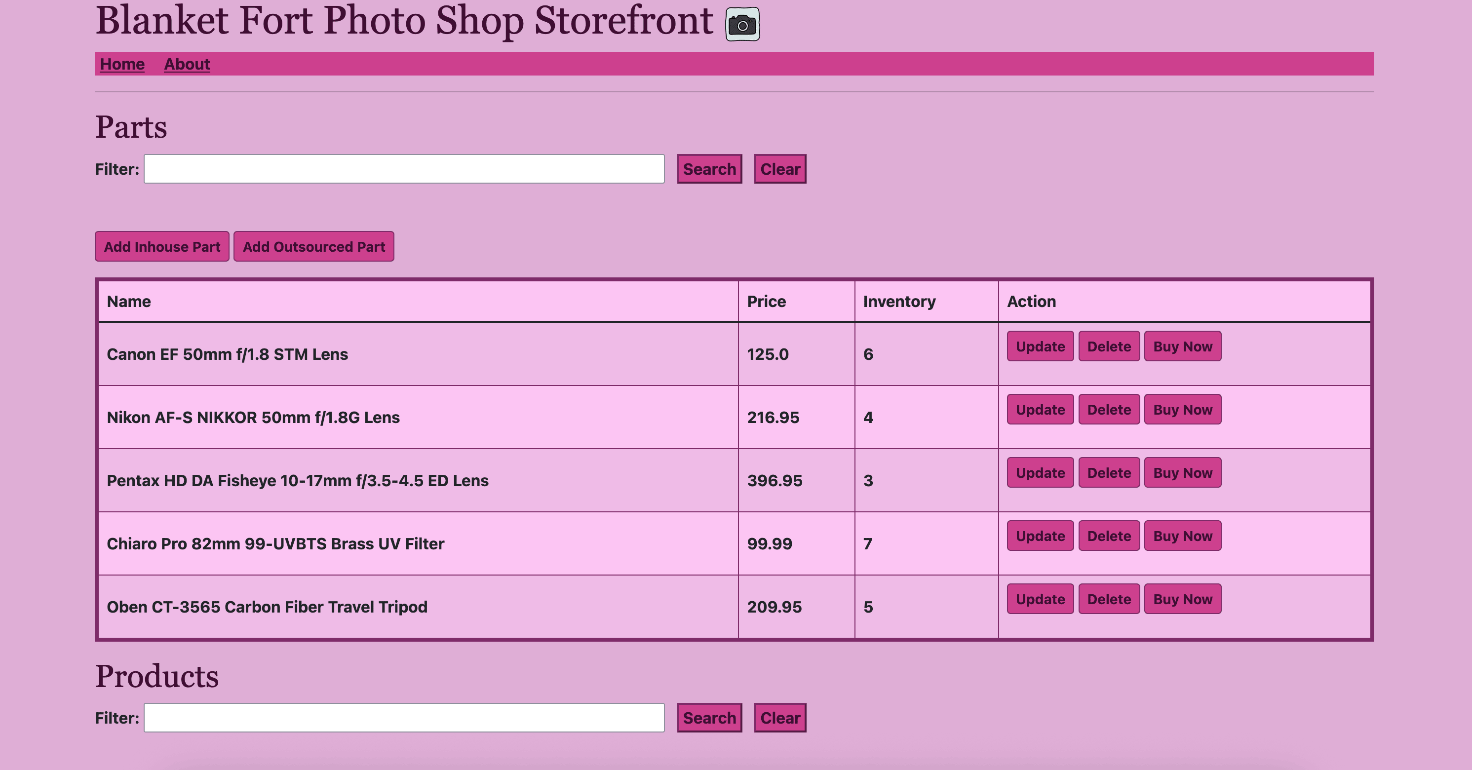 Screenshot of an order form showing a prior project