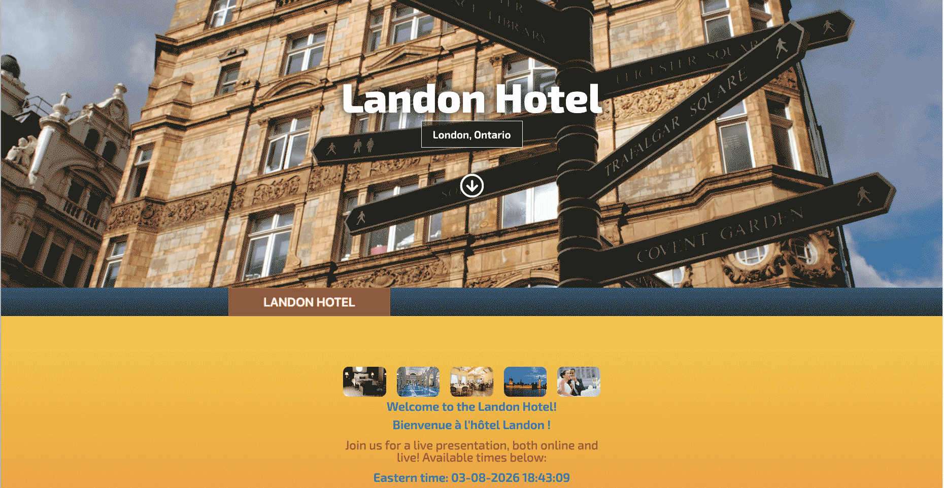 Screenshot the landing page to a hotel booking page showing a prior project